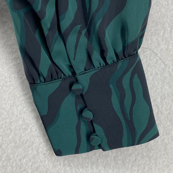 J.CREW Blouse 4 Deep V-Neck Zebra Striped Satin Button Front Long Sleeve Green - Picture 8 of 13